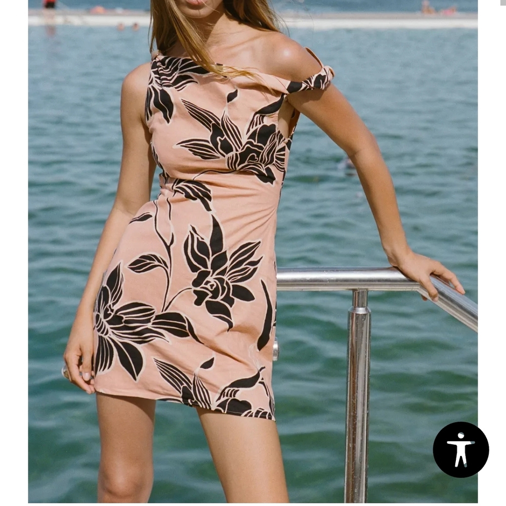 Zara Black and Peach Floral Mini Dress